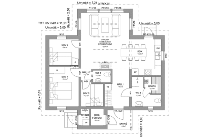 Planritning entreplan fjällstuga enplanshus 79 kvm Abisko 101