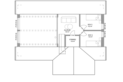 Planritning loftplan fritidshus med loft 90 kvm Agö 35-93 FHV