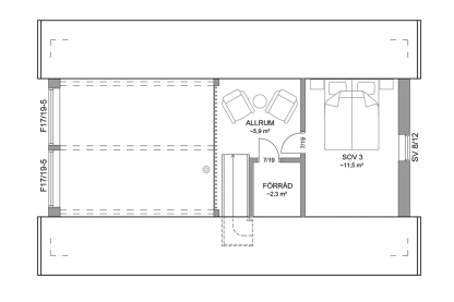 Planritning loftplan fritidshus med loft 70 kvm Agö 40-68