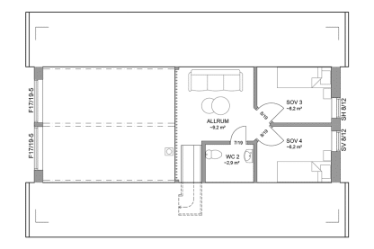 Planritning loftplan fritidshus med loft 102 kvm Agö 40-90