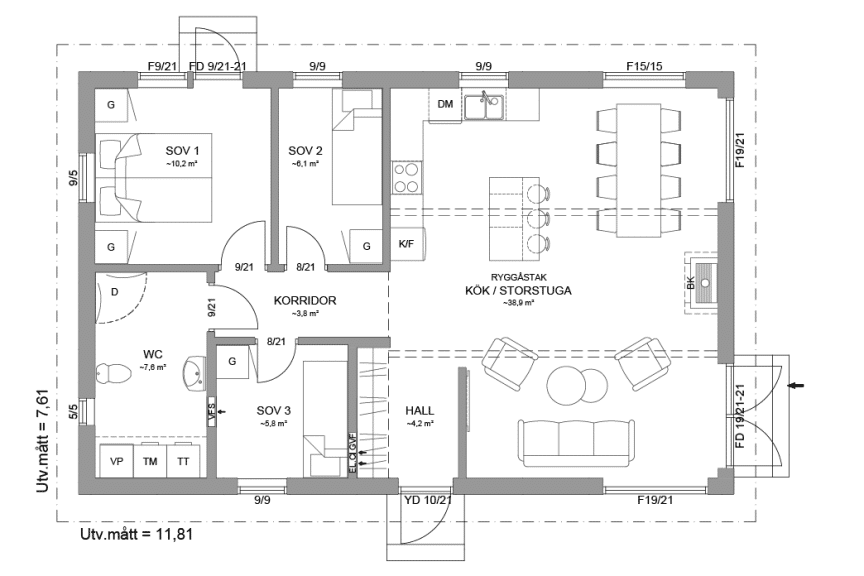 Planritning Alster 23-90 enplanshus 80 kvm