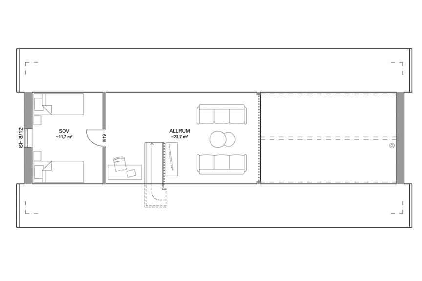 Planritning loftplan fritidshus med loft 113 kvm Alster 35-103 FHV