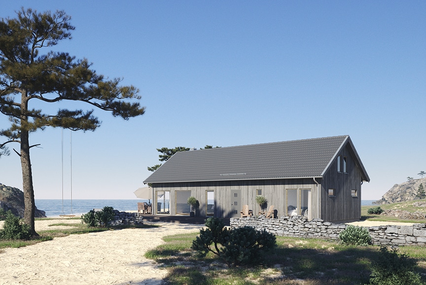 Alster 35-112, ladhus med loft i miljö på en strandäng