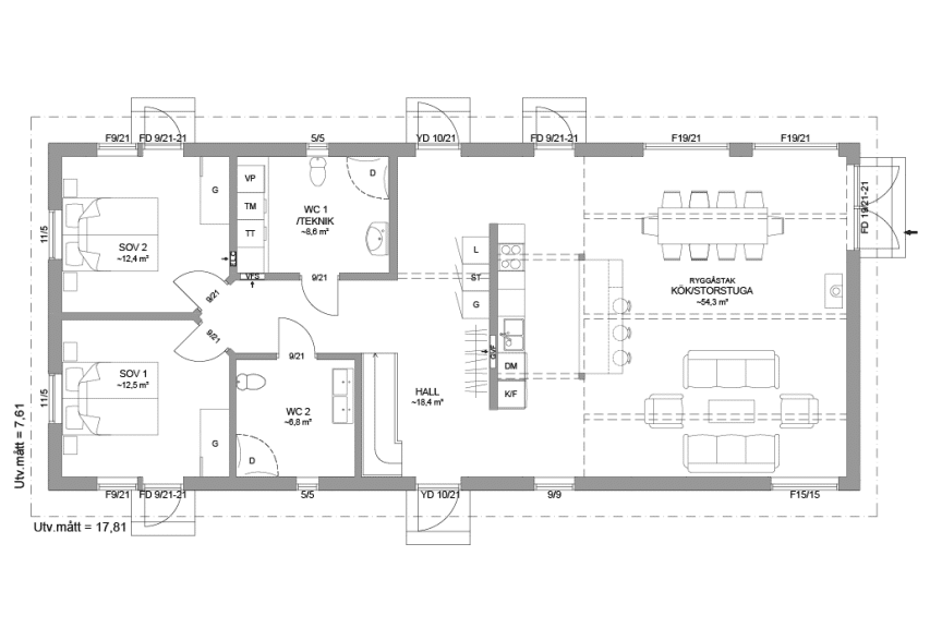 Planritning Alster 35-136 FHV lofthus 162 kvm entreplan