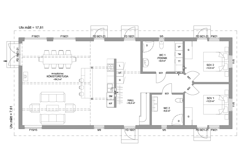 Planritning Alster 35-136 FHV lofthus 162 kvm entreplan spegelvänd