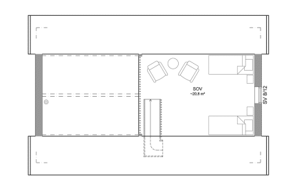 Planritning loftplan fritidshus med loft 72 kvm Alster 35-68 FHV