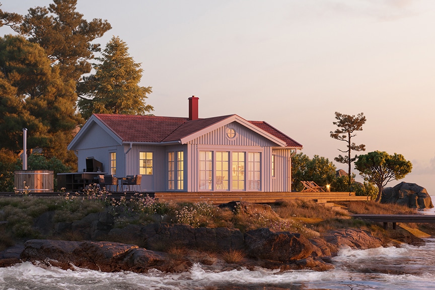 Fritidshus enplanshus vinkelhus Ängnö 23-81 71 kvm i skärgårdsmiljö