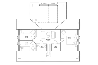 Planritning loftplan fritidshus med loft vinkelhus 150 kvm Ängnö 40-118