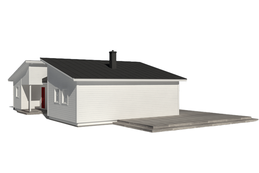 Form 107, modernt h-hus enplanshus med pulpettak 88 kvm