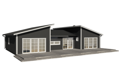 Form 145, modernt h-hus enplanshus med pulpettak 129 kvm