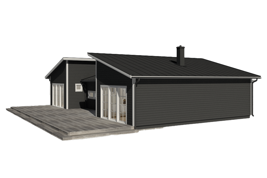 Form 145, modernt h-hus enplanshus med pulpettak 129 kvm