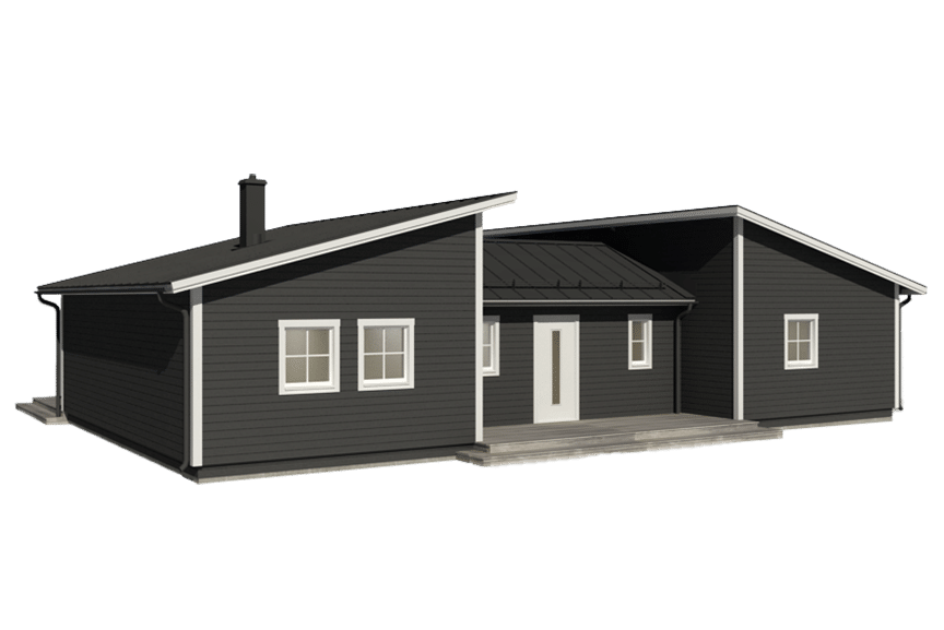 Form 145, modernt h-hus enplanshus med pulpettak 129 kvm