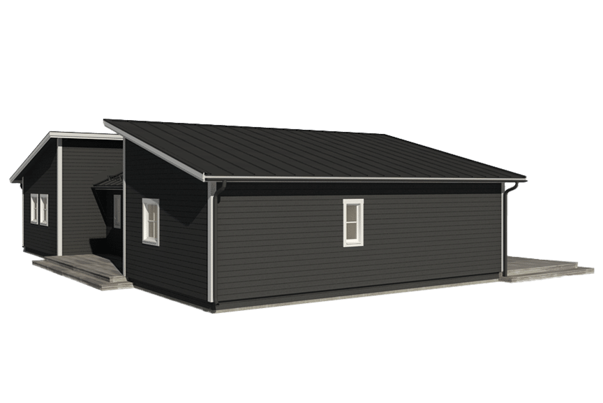 Form 145, modernt h-hus enplanshus med pulpettak 129 kvm