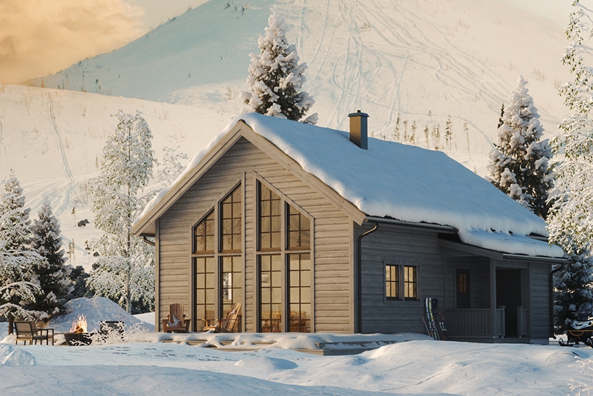 Sonfjället 35-85, fjällstuga med loft timmerhus 91 kvm i vintrig fjällmiljö inzoomad