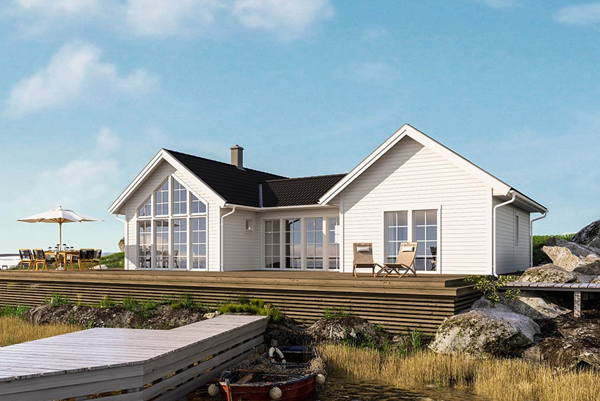 Torekov 107, h-format fritidshus 86 kvm i miljö på havstomt