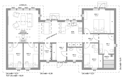 Planritning fritidshus enplanshus 123 kvm Torekov 139