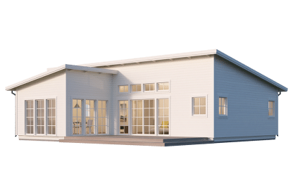 Trend 112, modernt fritidshus med vinkel och pulpettak 99 kvm