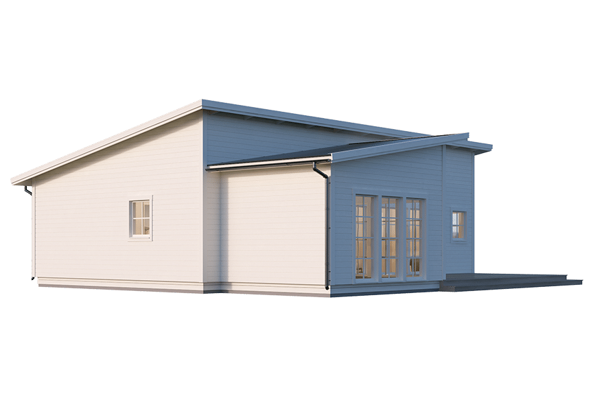 Trend 112, modernt fritidshus med vinkel och pulpettak 99 kvm