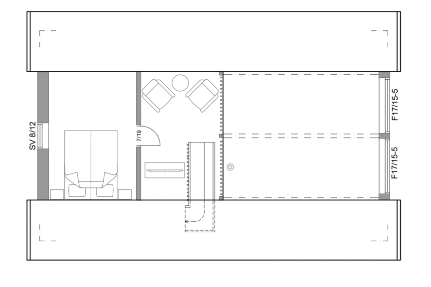 Planritning loftplan fritidshus med loft 70 kvm Agö 35-68 FHV spegelvänd