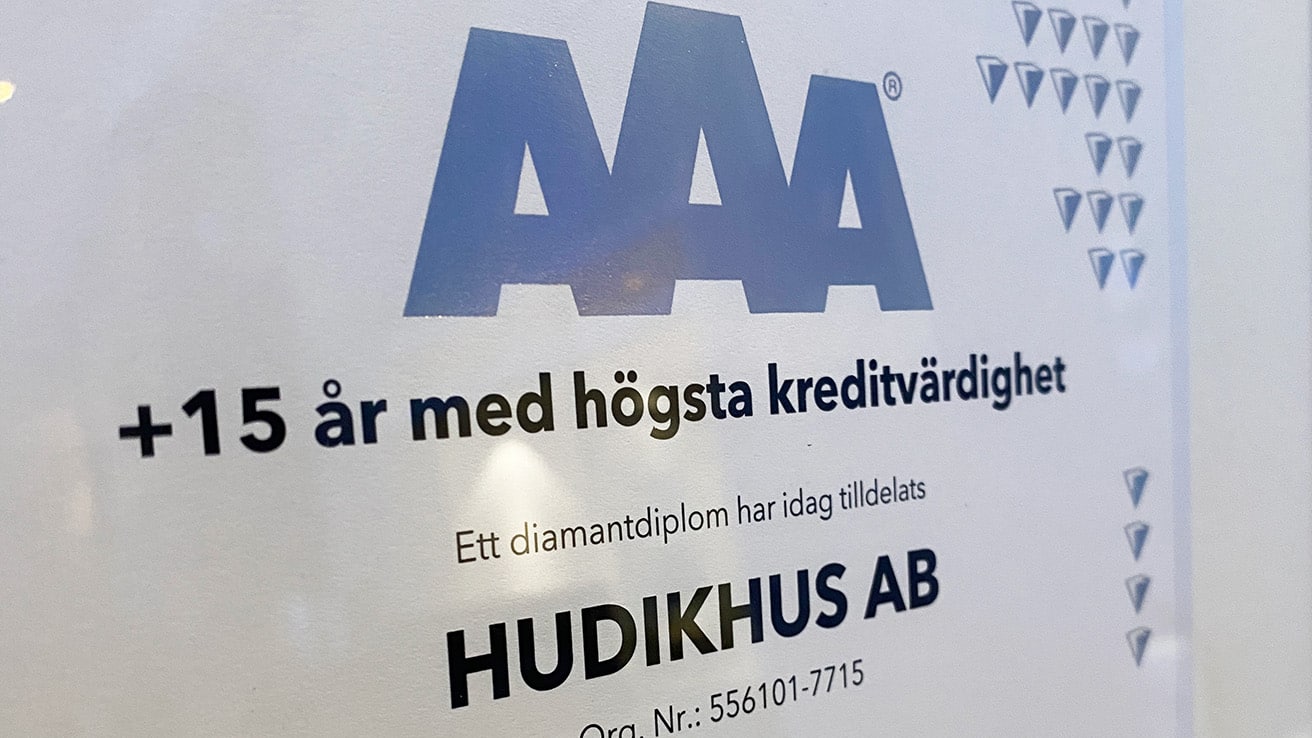 Hudikhus AB AAA kreditvärdighet diamantdiplom