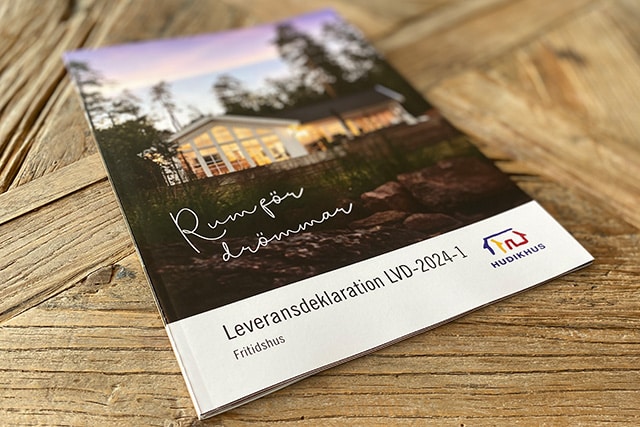 Leveransdeklaration Hudikhus LVD 2024-1 - om Hudikhus husbyggsats, vad som ingår som standard och möjliga tillval