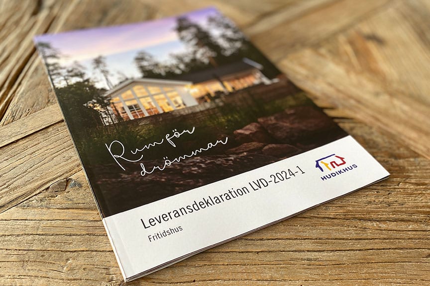 Leveransdeklaration Hudikhus LVD 2024-1 - om Hudikhus husbyggsats, vad som ingår som standard och möjliga tillval