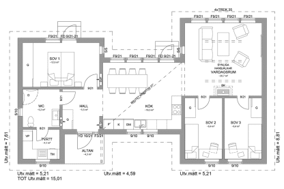 Planritning fritidshus enplanshus 86 kvm Torekov 107